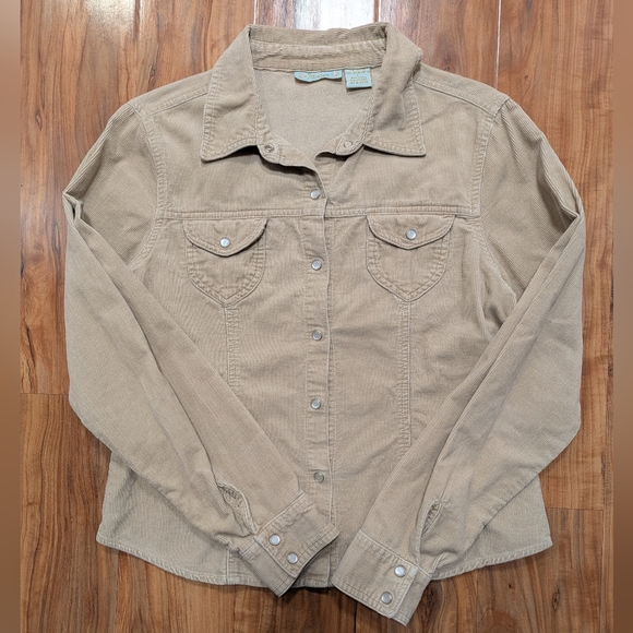 Y2K Corduroy Pearl Snap Tan Button Up Jacket Women's Large Cotton Vintage - Picture 5 of 6